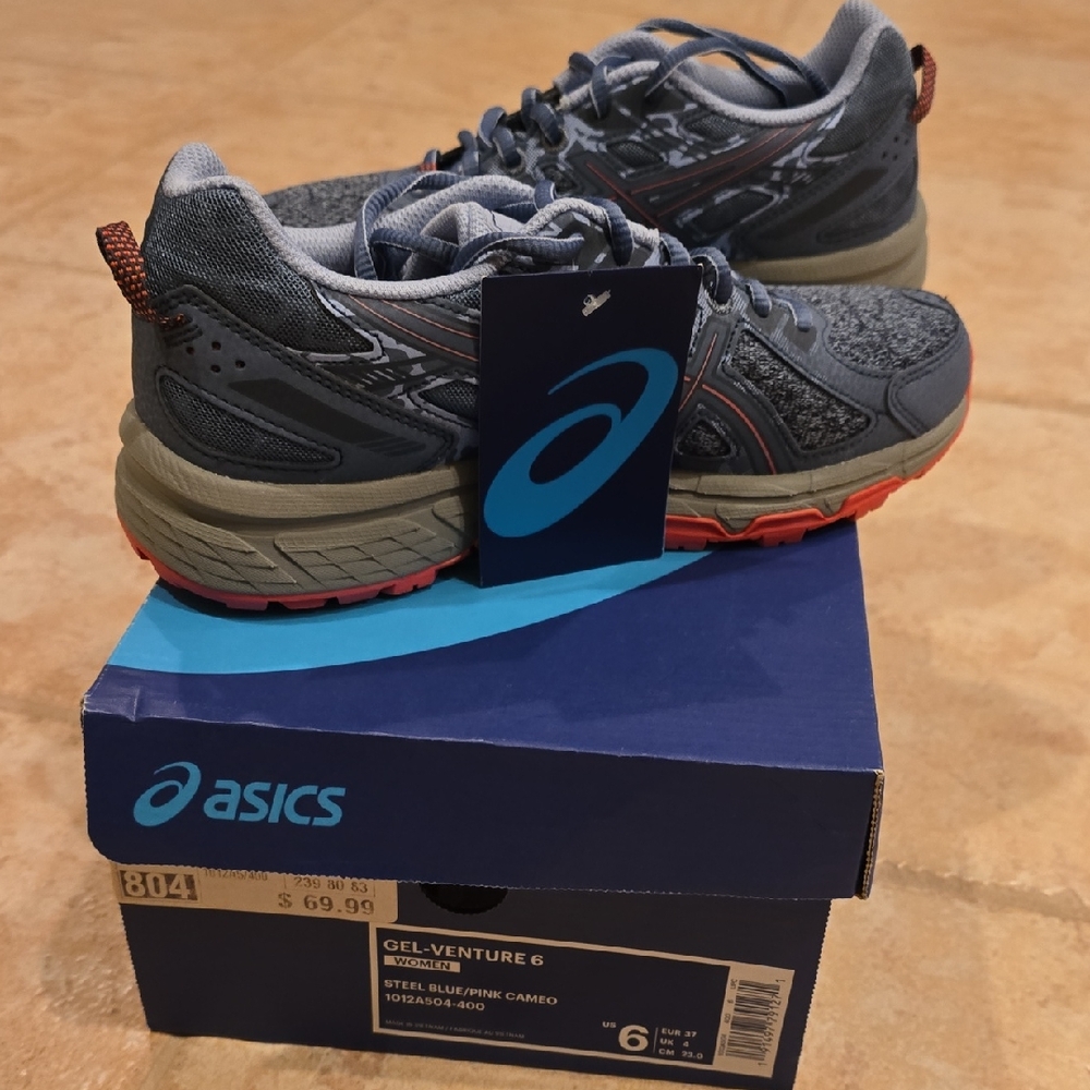 ASICS Gel-Venture 6 Steel Blue With Pink Sole Women's Athletic Shoes